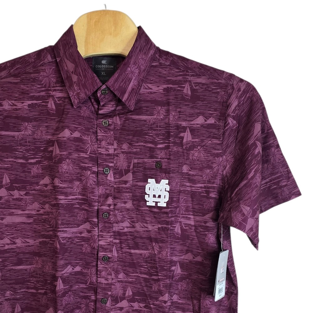 Colosseum Mens XL Burgundy Aloha Hawaiian Shirt Palm Tree Sailboat Print